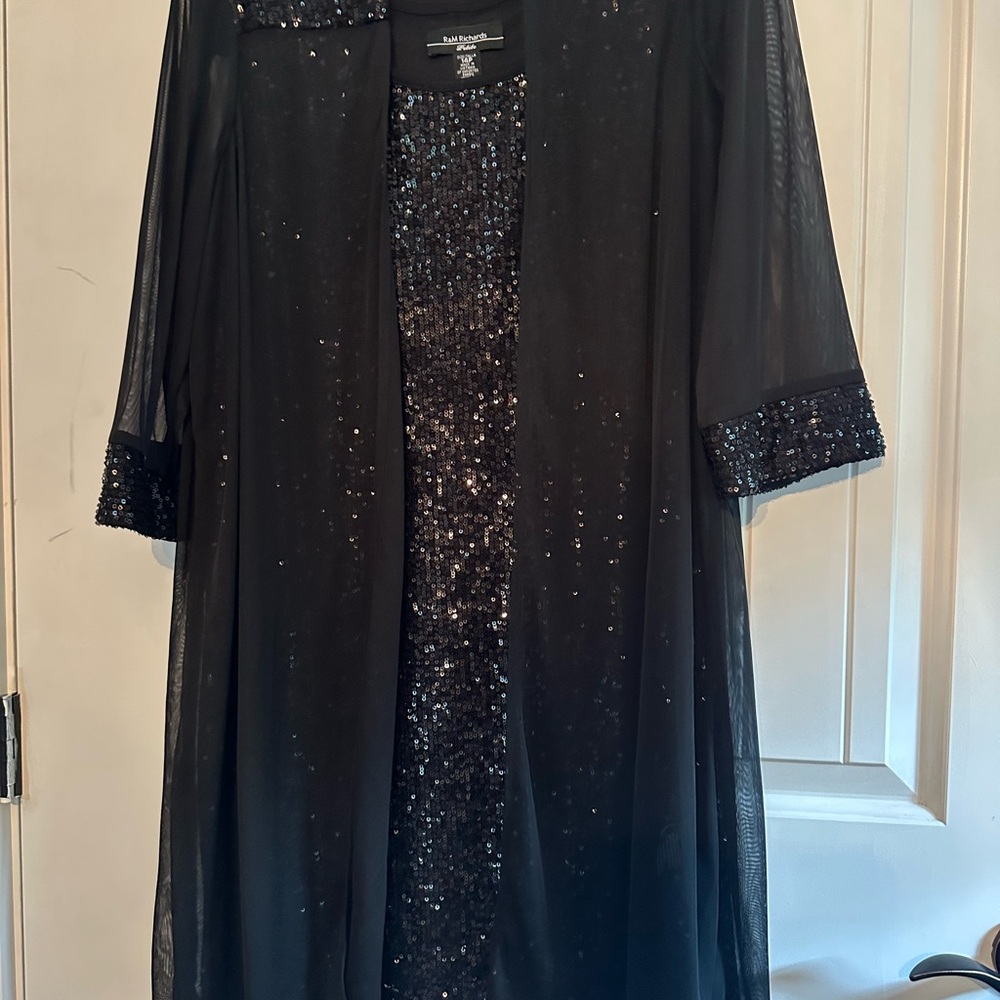 R&M Richards Black Sequin Dress with Sheer Detail